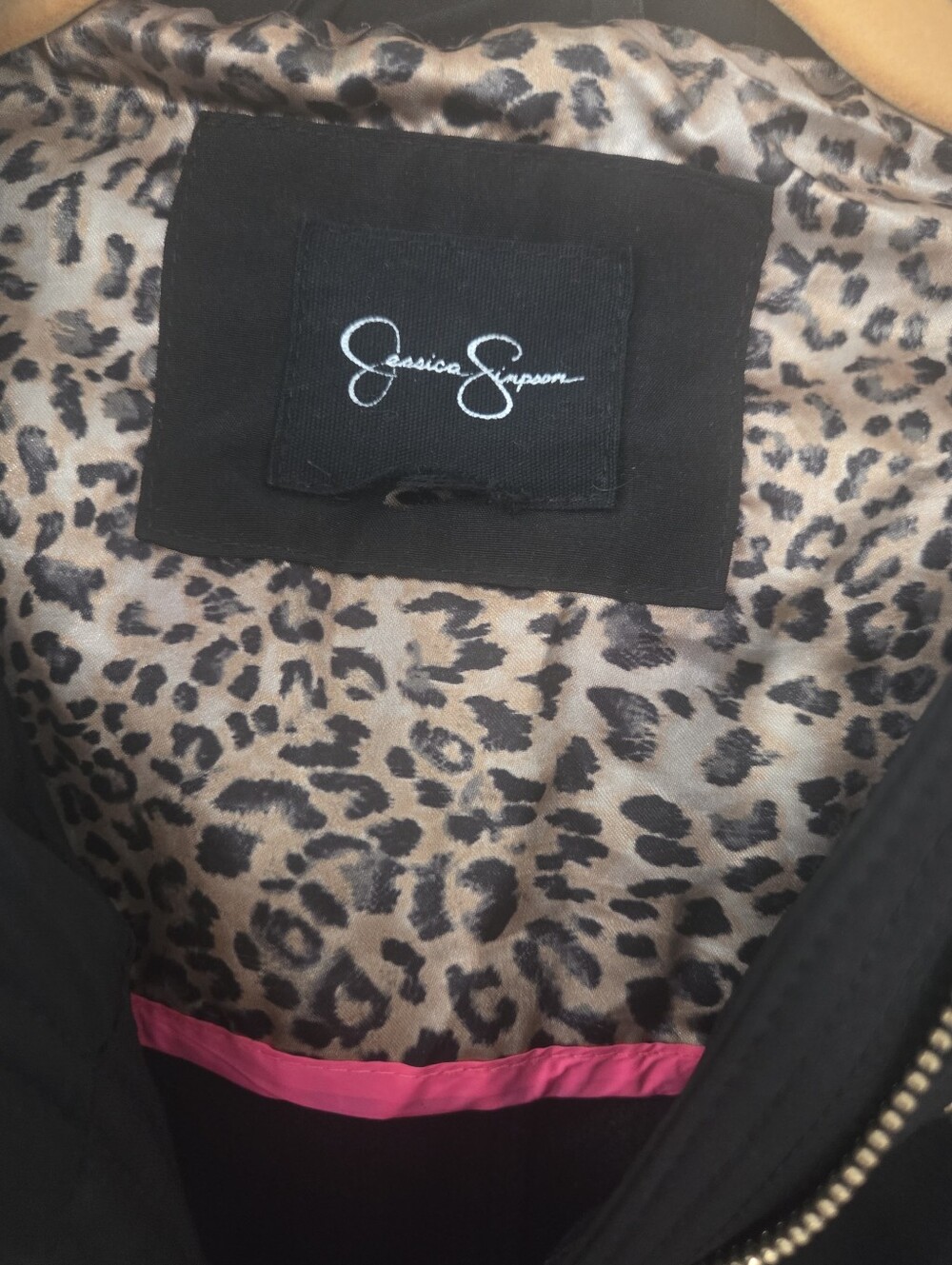 Jessica Simpson Black Utility Hooded Jacket Ruffle Back Leopard Inside Trim - XL - Picture 4 of 11